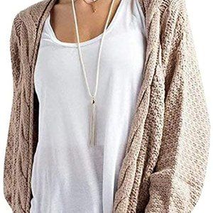 Women's Open Front Long Sleeve Boho Boyfriend Knit Chunky Cardigan Sweater NWT